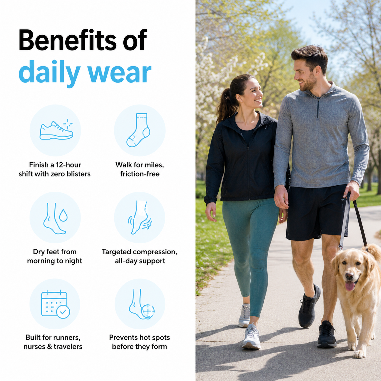 3 Pair Archly Blister Free Socks