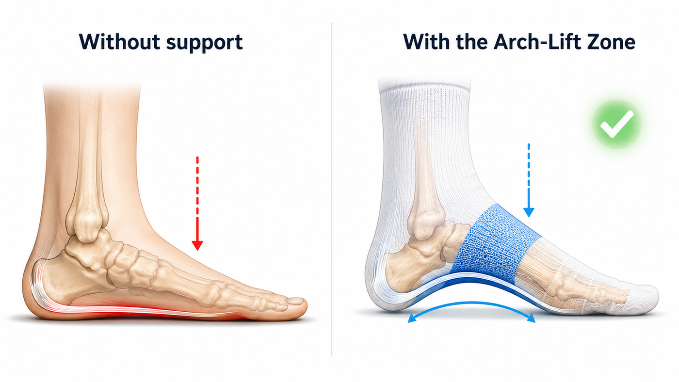 How the arch collapses under load and how the Arch-Lift Zone supports it